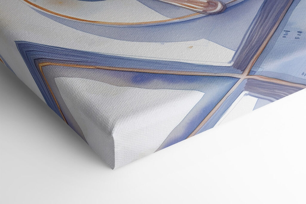 Watercolor painting of a dessert with a rose on top of a plate with blueberries and a spoon