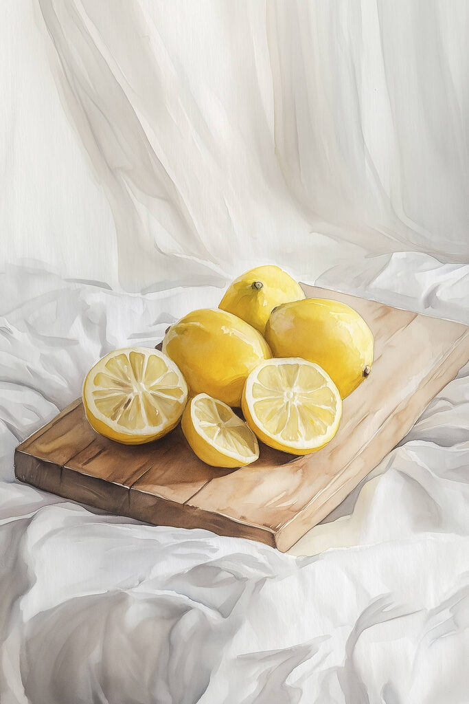 Group of lemons on a cutting board