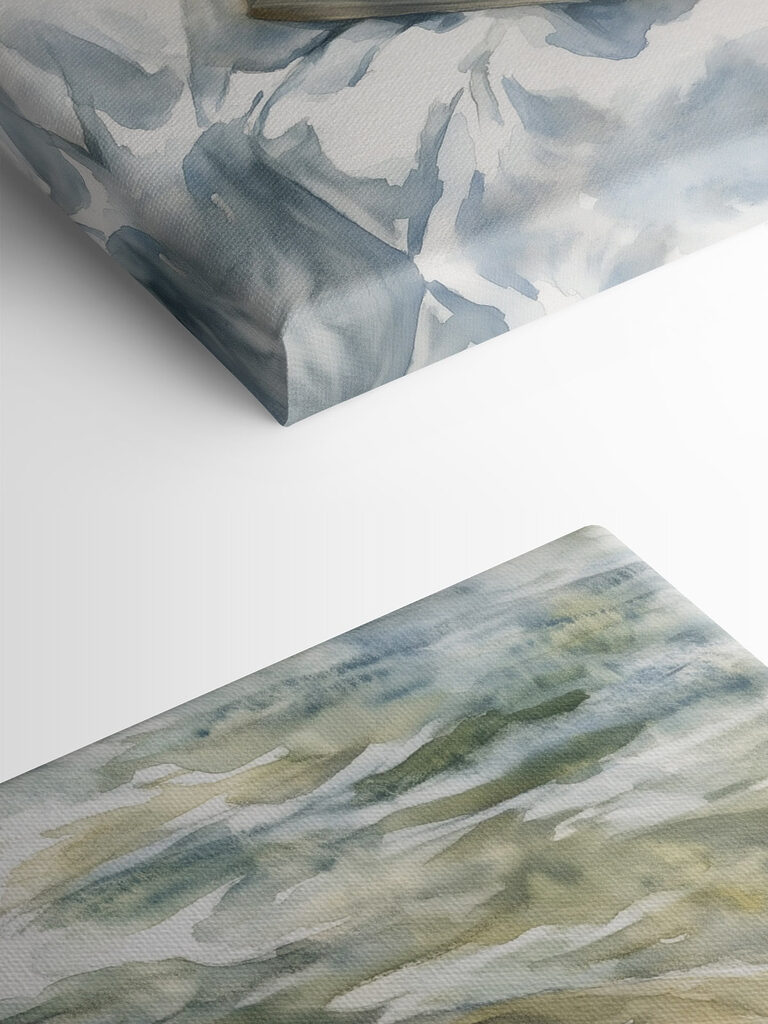 Watercolor painting of two glasses of ice tea and a book on a blanket on a beach