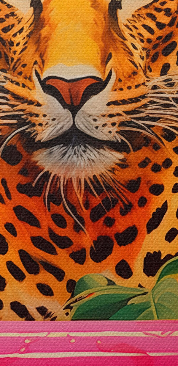 Gepard v růžové vaně s rostlinami Gepard v růžové vaně s rostlinami