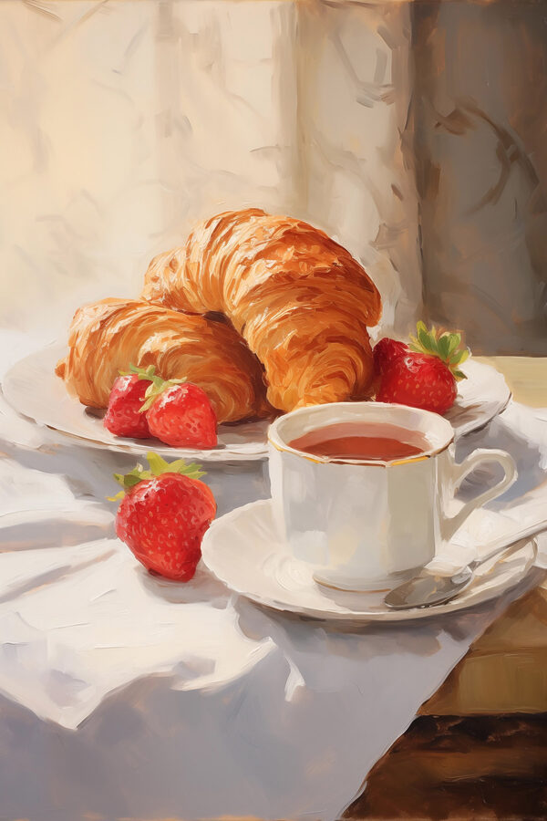 Croissant a jahody na talíři Croissant a jahody na talíři