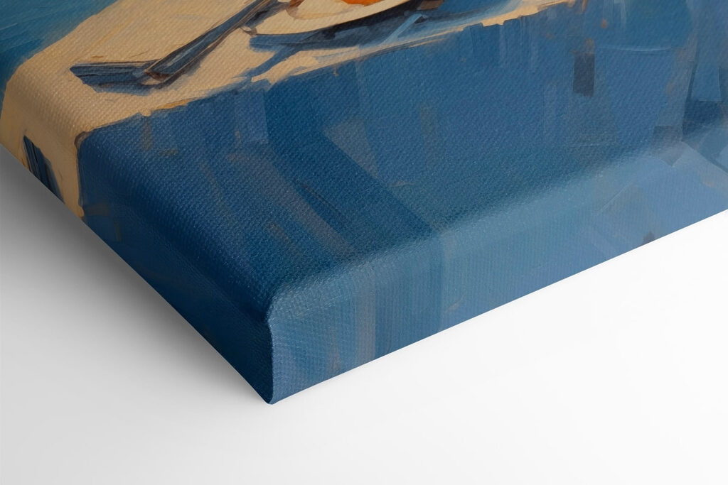 Painting of a basket of fruit on a table with a glass of wine