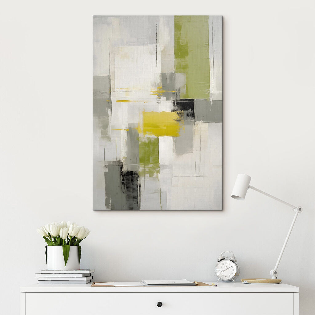 Painting of a grey and yellow art