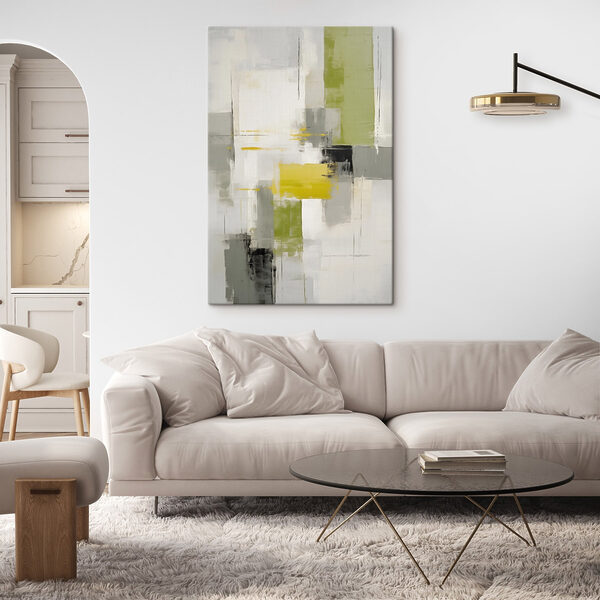 Painting of a grey and yellow art