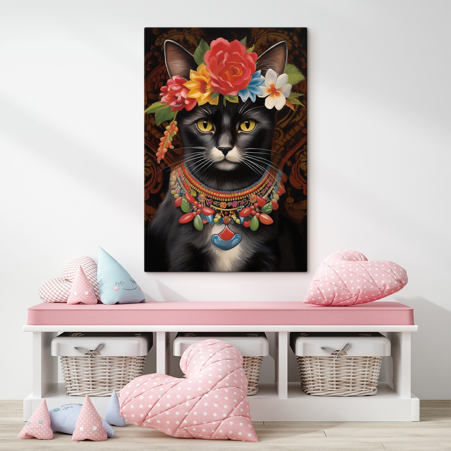 Cat wearing a flower crown