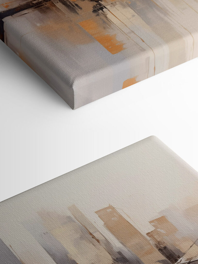 Painting of a city with a bridge over water Painting of a city with a bridge over water