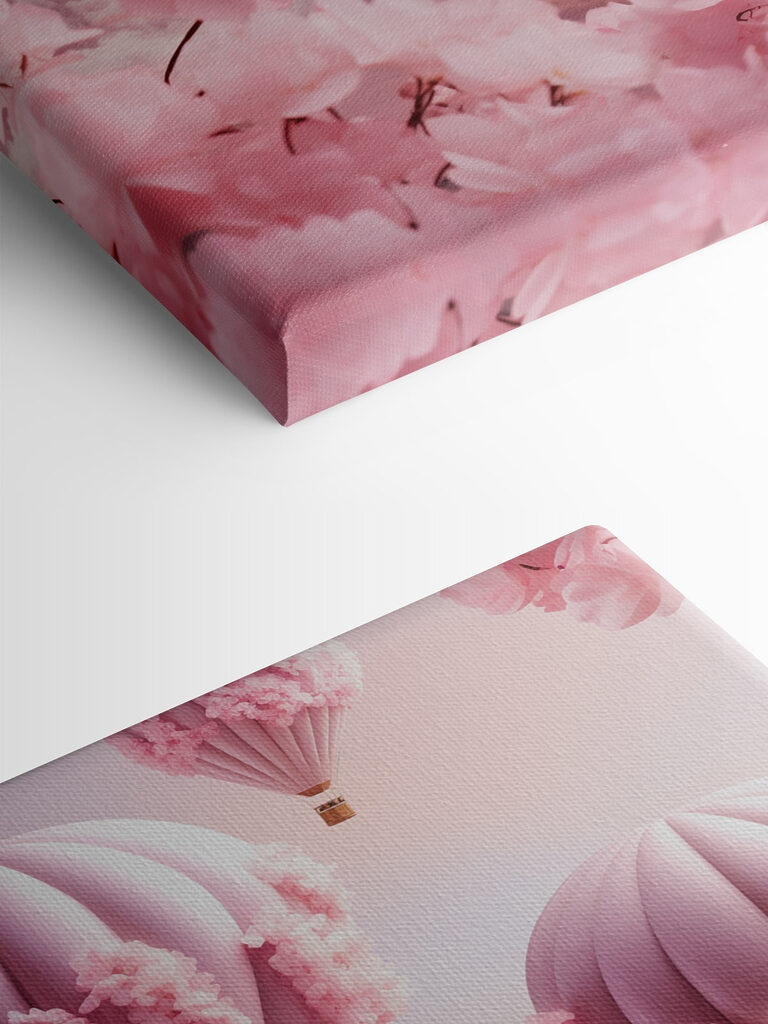 Hot air balloons with cherry blossoms