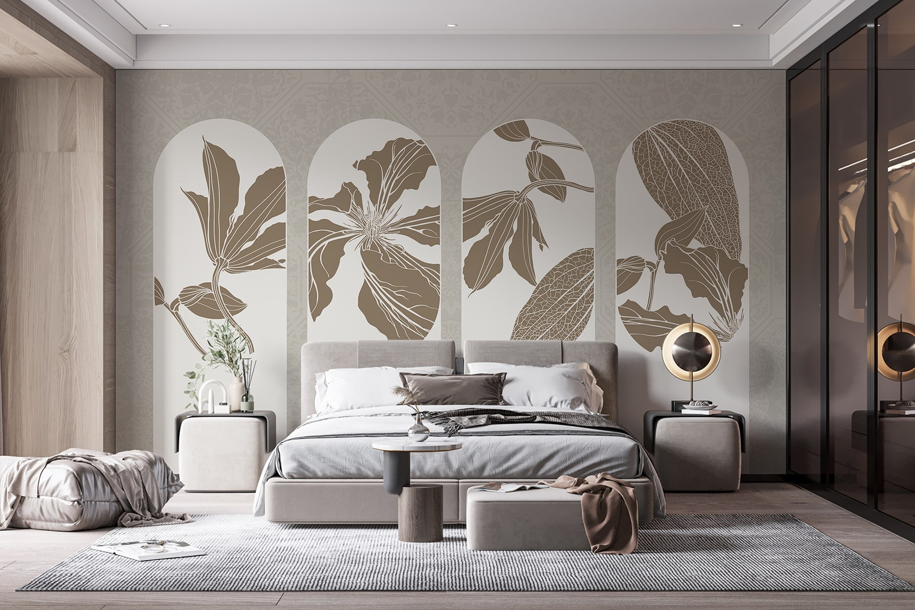 Group of white and brown floral designs