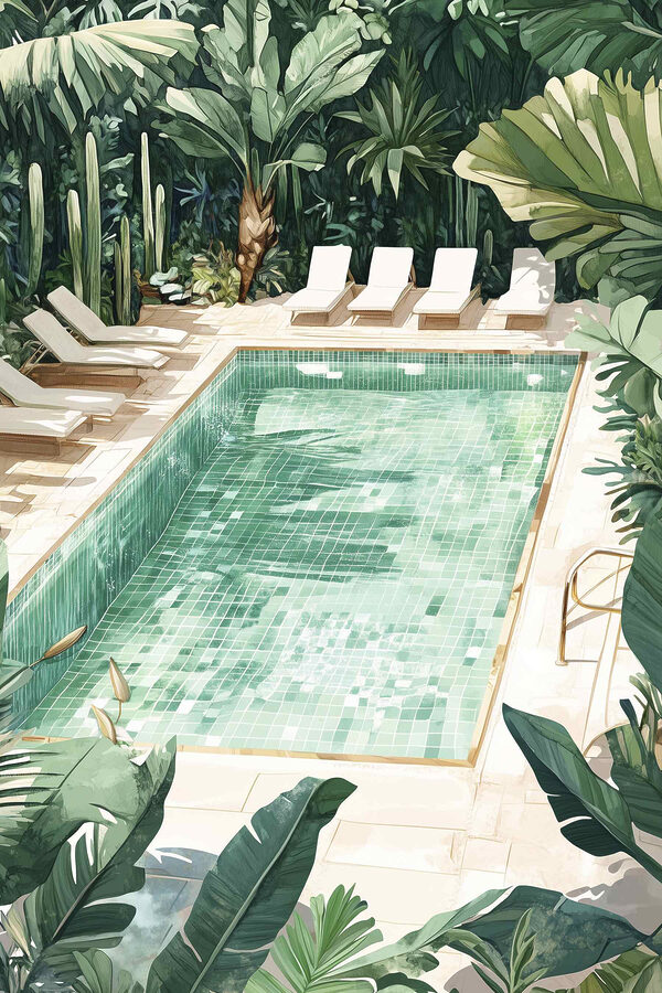 Pool with chairs and trees Pool with chairs and trees