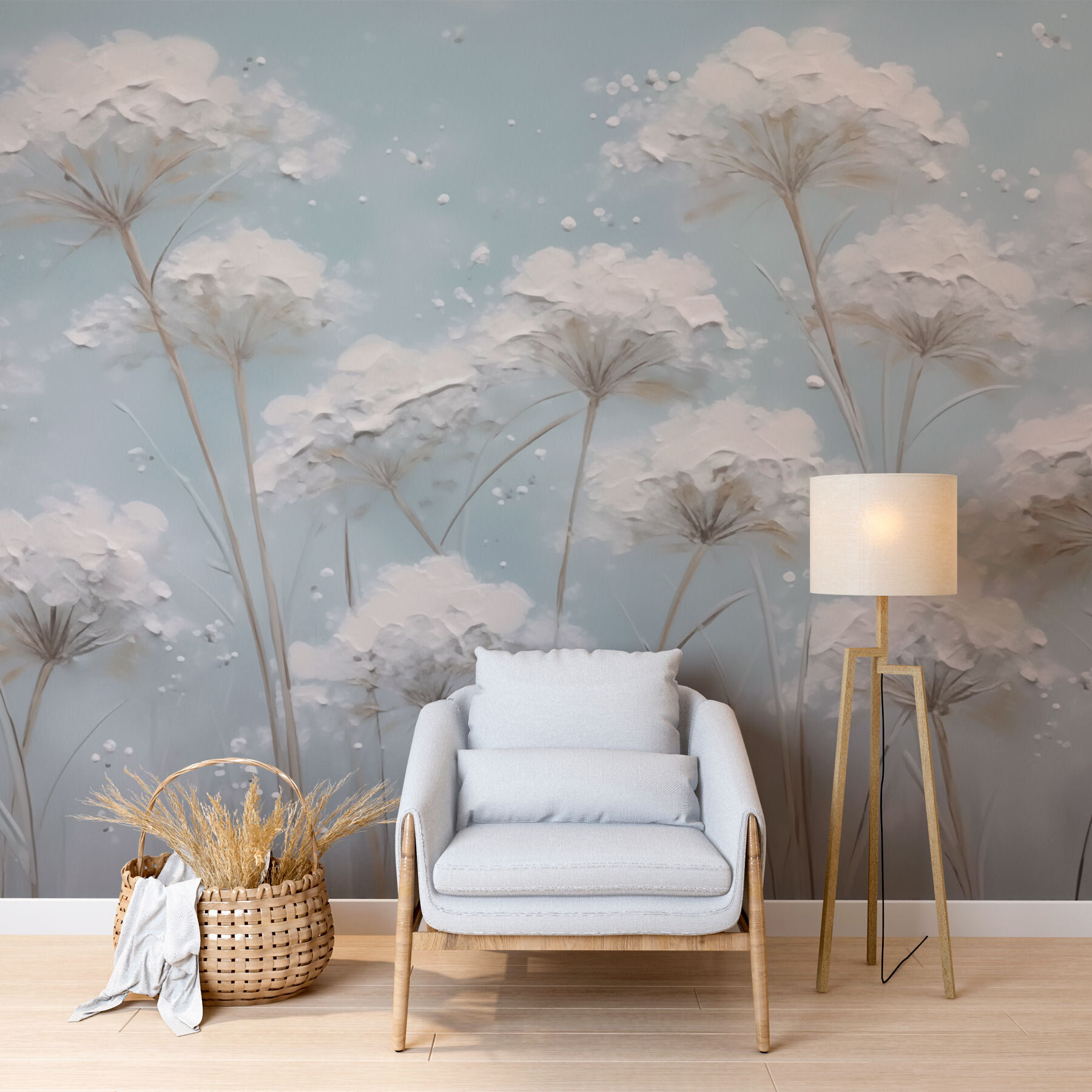 Painting of flowers on a blue background