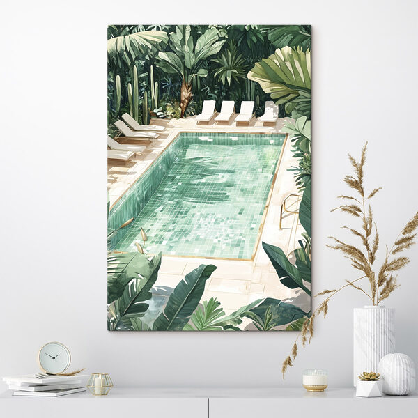 Pool with chairs and trees Pool with chairs and trees