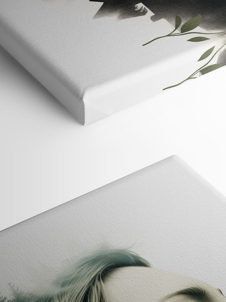 Woman's face with trees and clouds