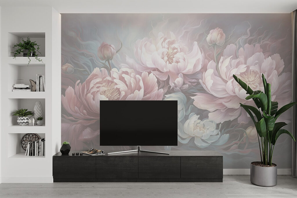 Painting of flowers on a gray background