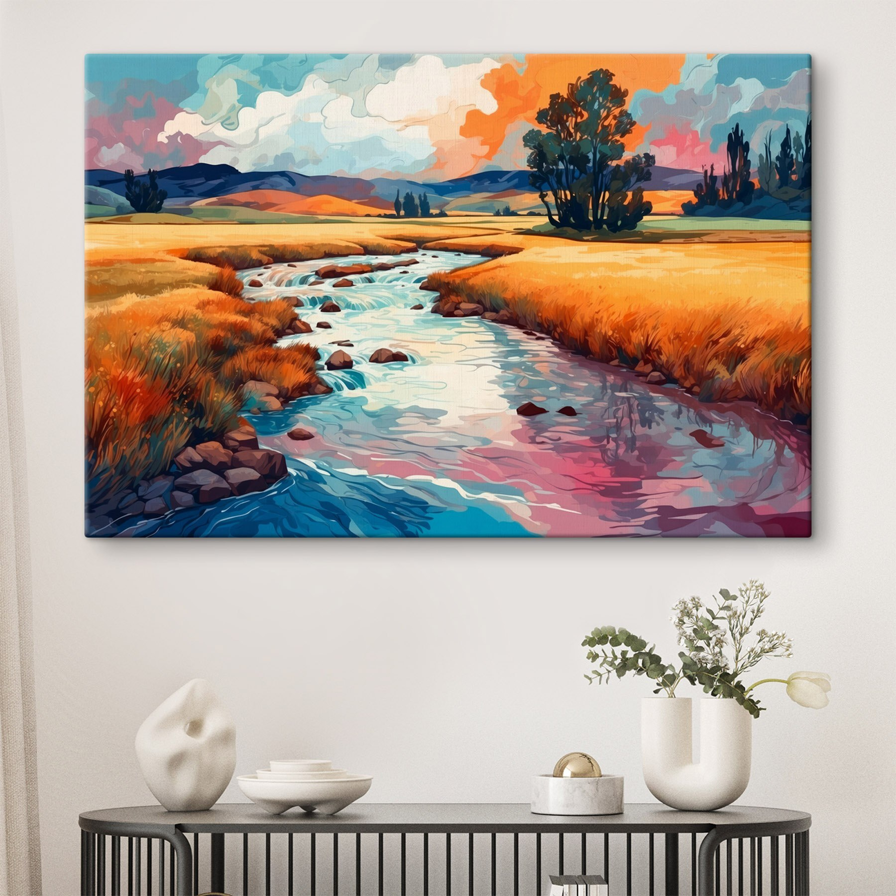 River running through a field