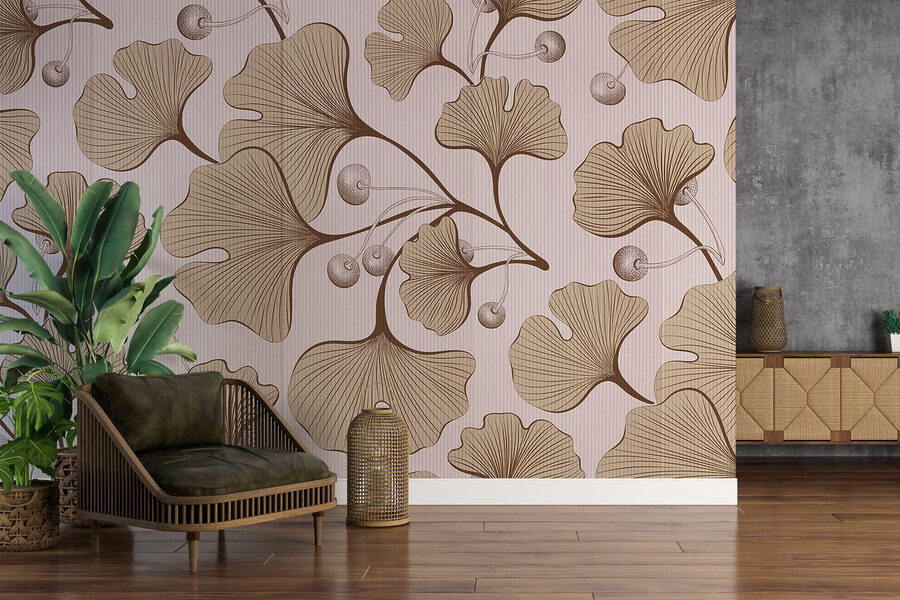 Elegantní botanický vzor v jemných tónech.