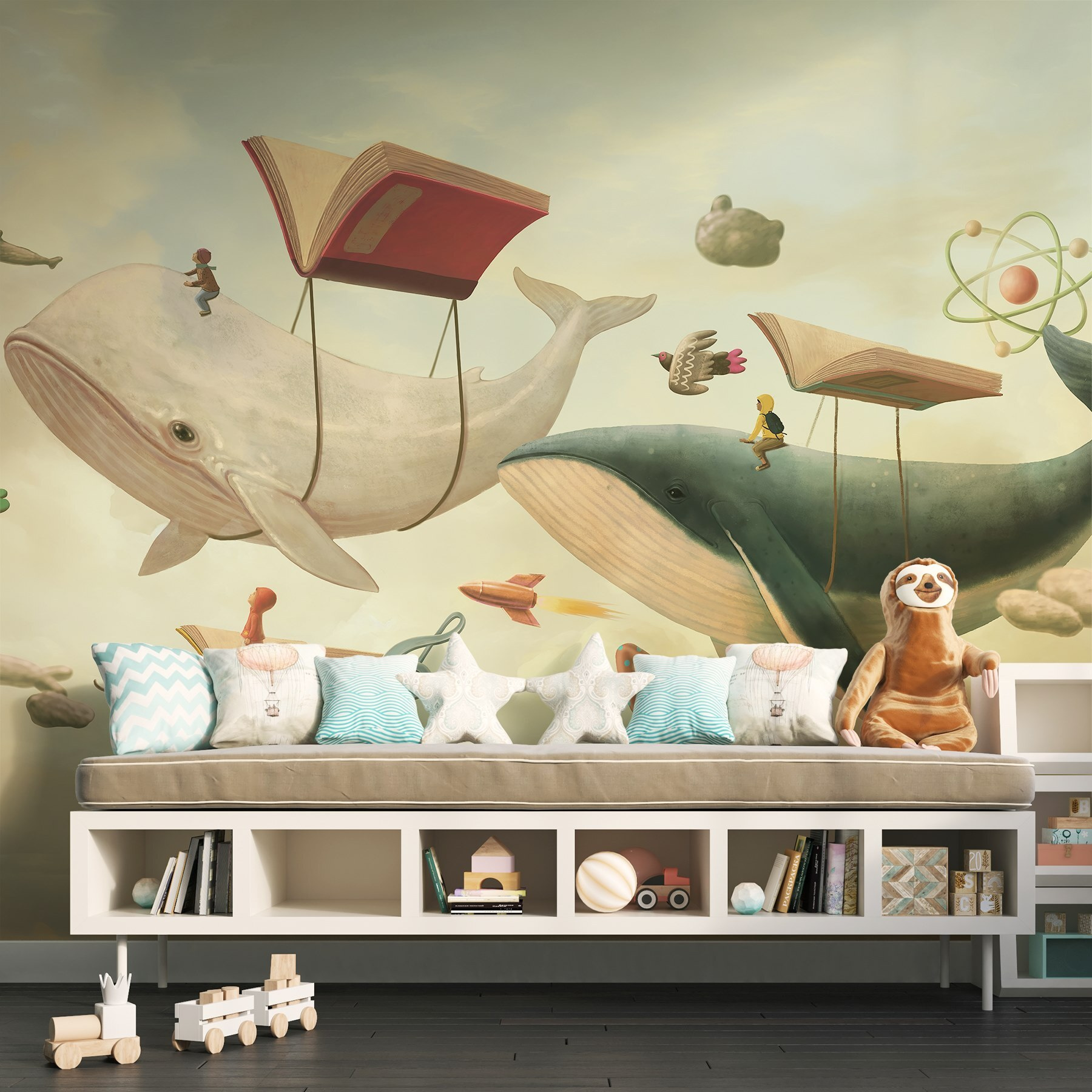 Whale and whale with books and a book on it