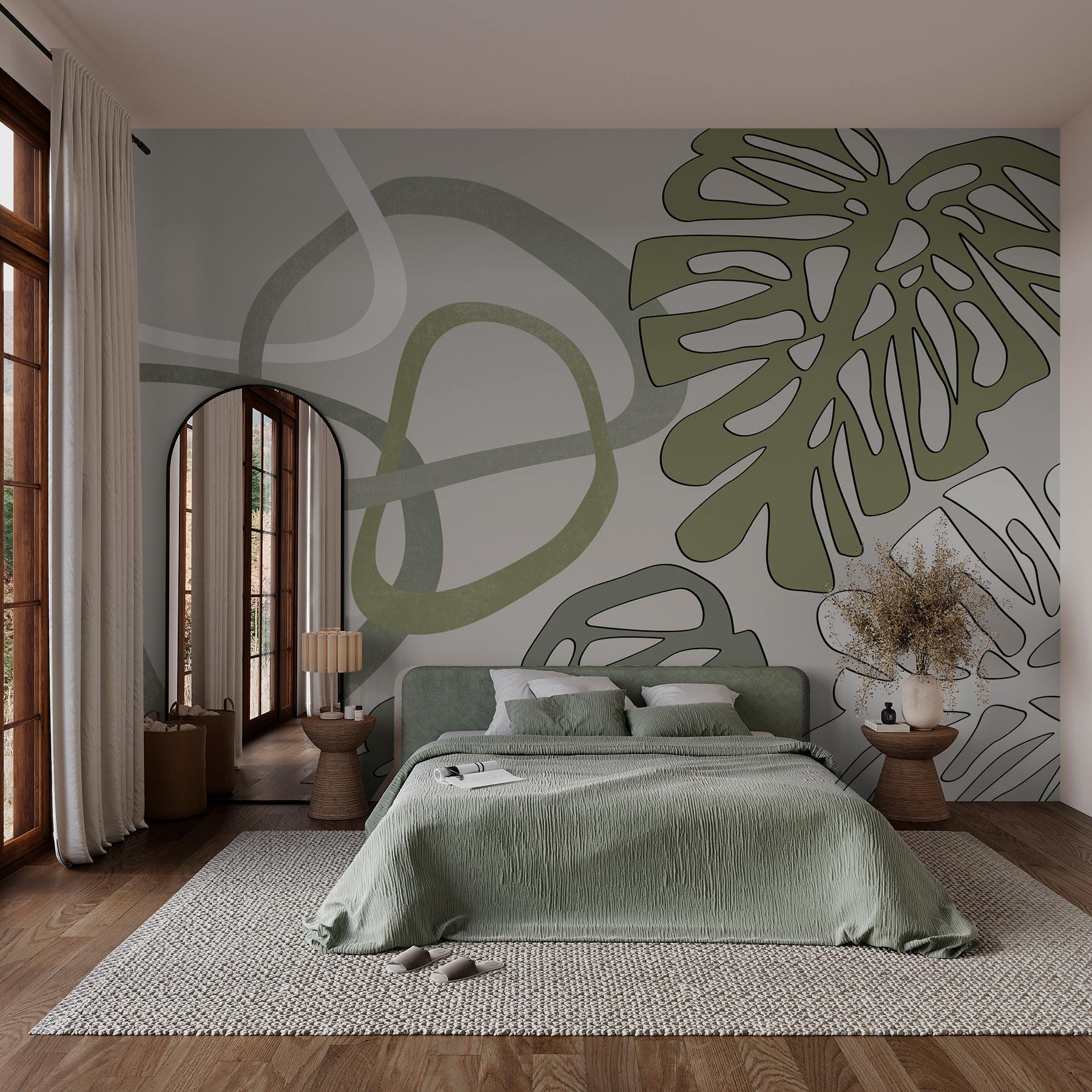 Abstract shapes with botanical elements