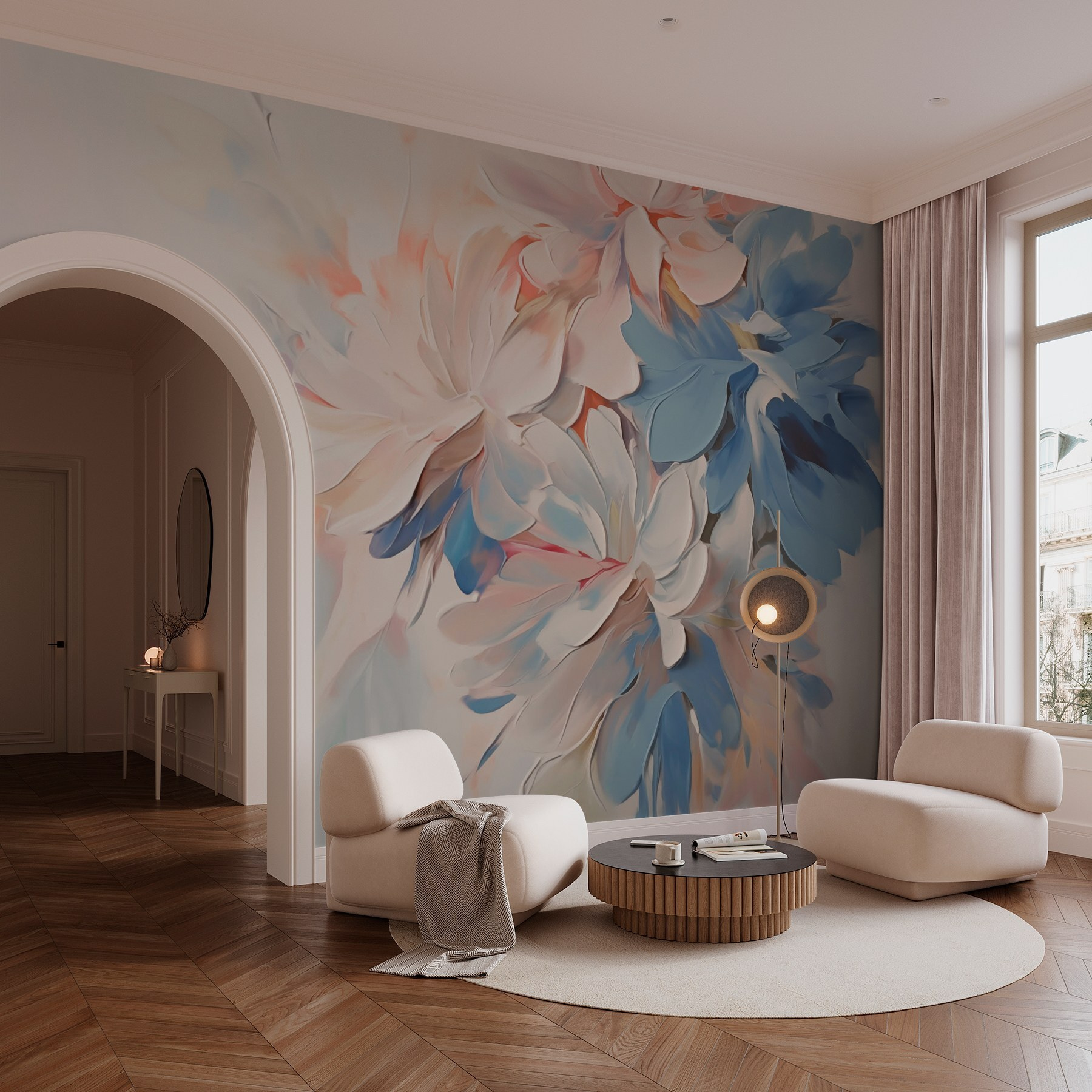 Painting of flowers on a white surface