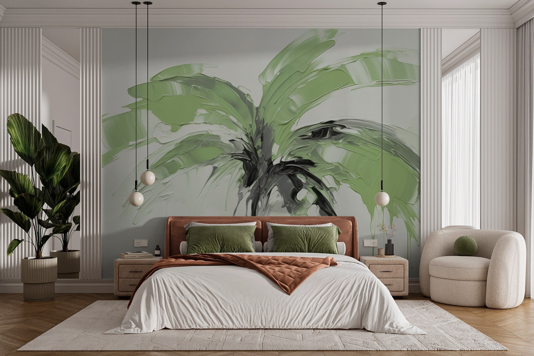 Palm tree painted with green paint Palm tree painted with green paint