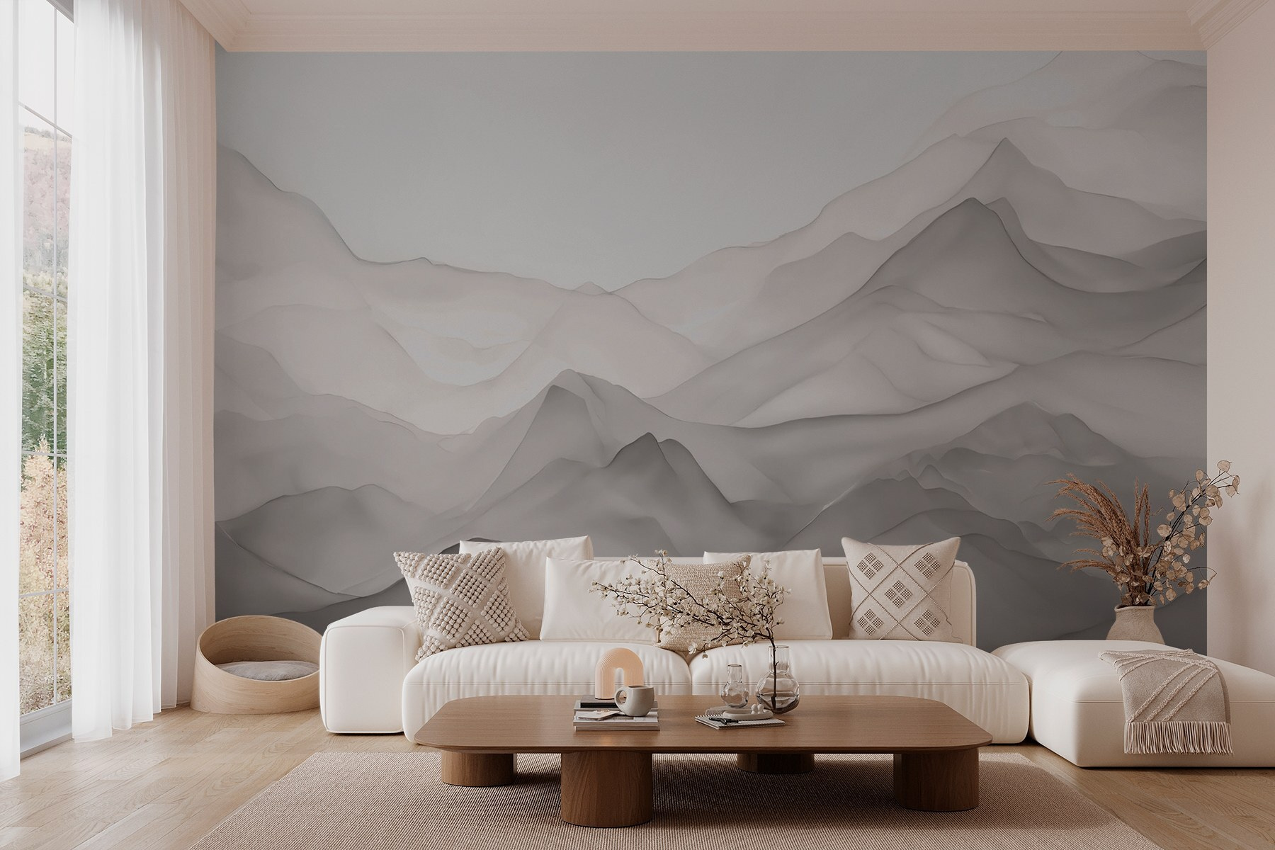 White mountains with a white background White mountains with a white background