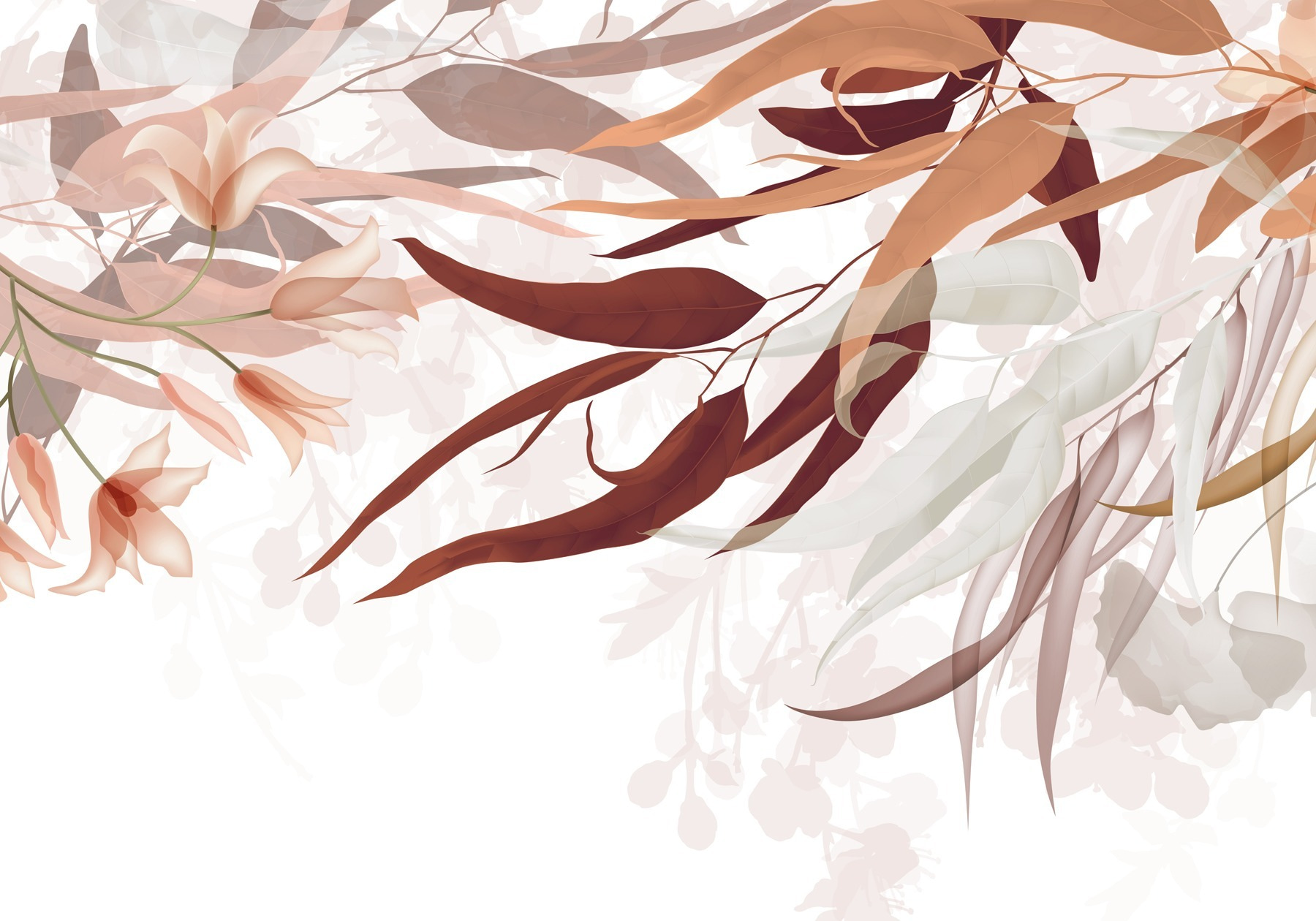 Delicate leaves and blossoms intertwine