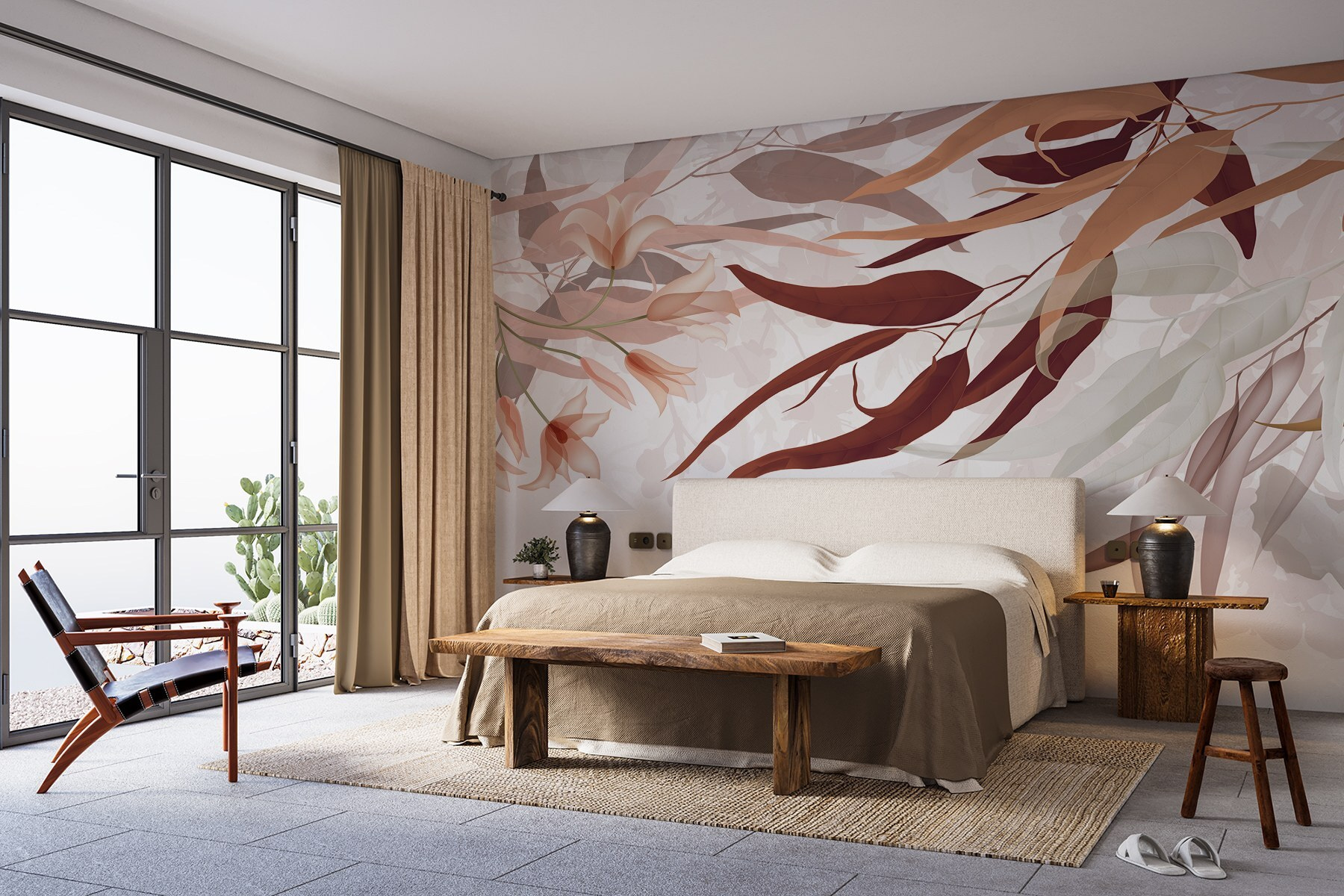 Delicate leaves and blossoms intertwine