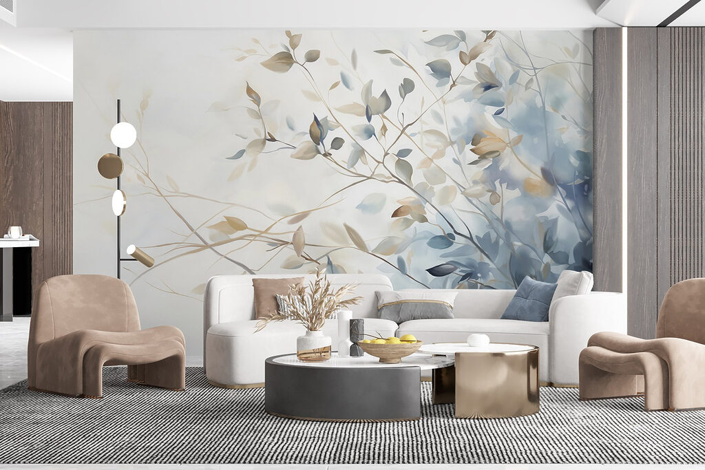 Painting of a tree branch with leaves