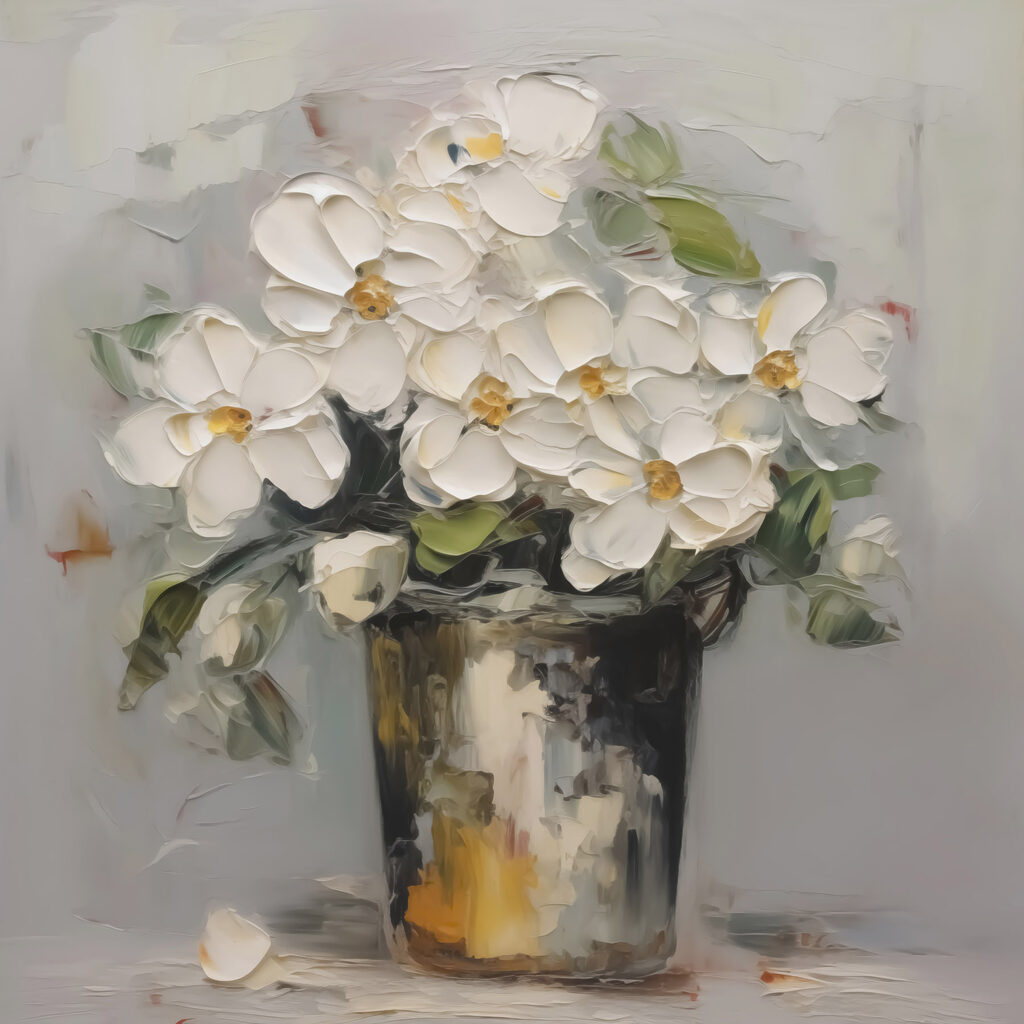 Painting of flowers in a bucket Painting of flowers in a bucket