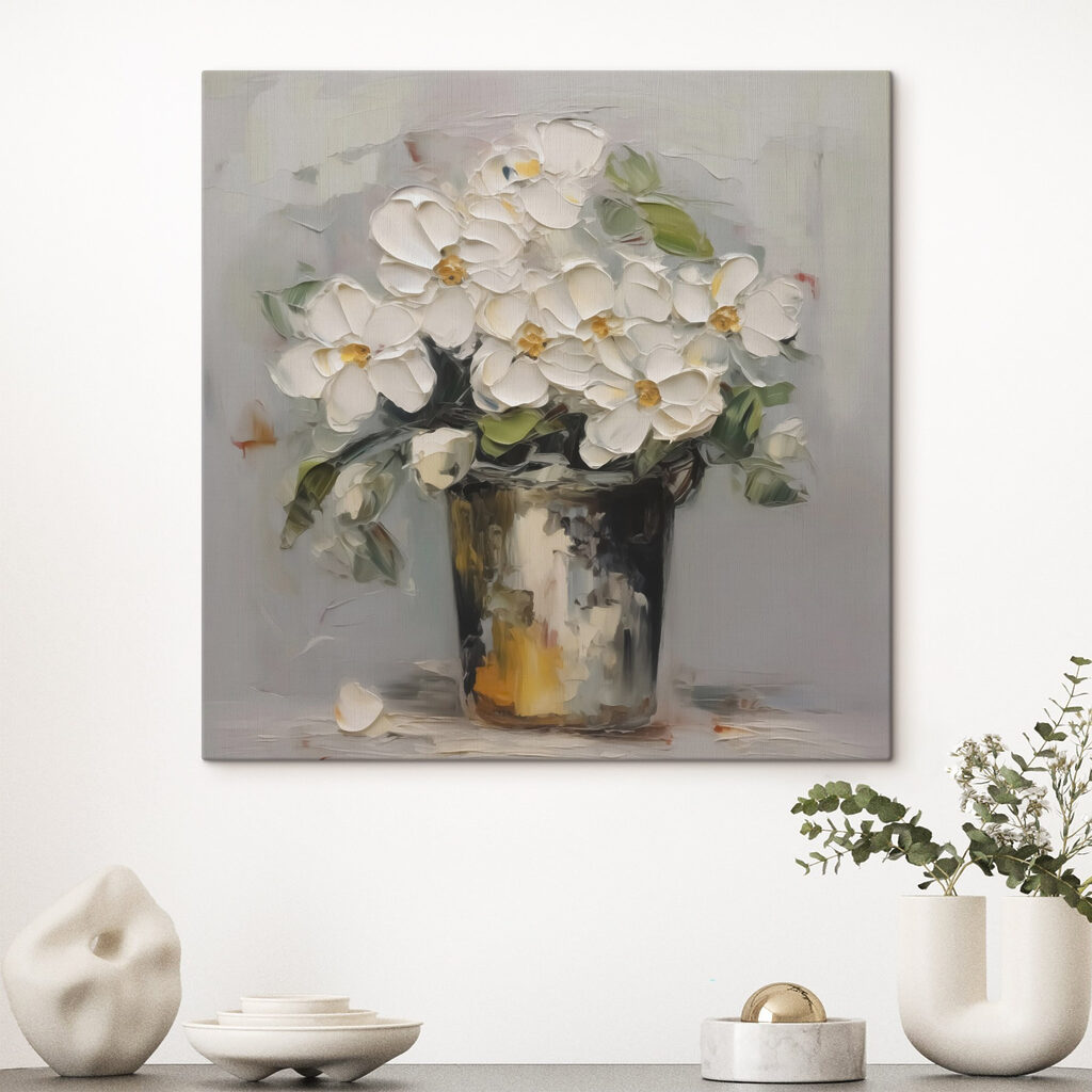 Painting of flowers in a bucket Painting of flowers in a bucket