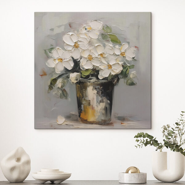 Painting of flowers in a bucket Painting of flowers in a bucket