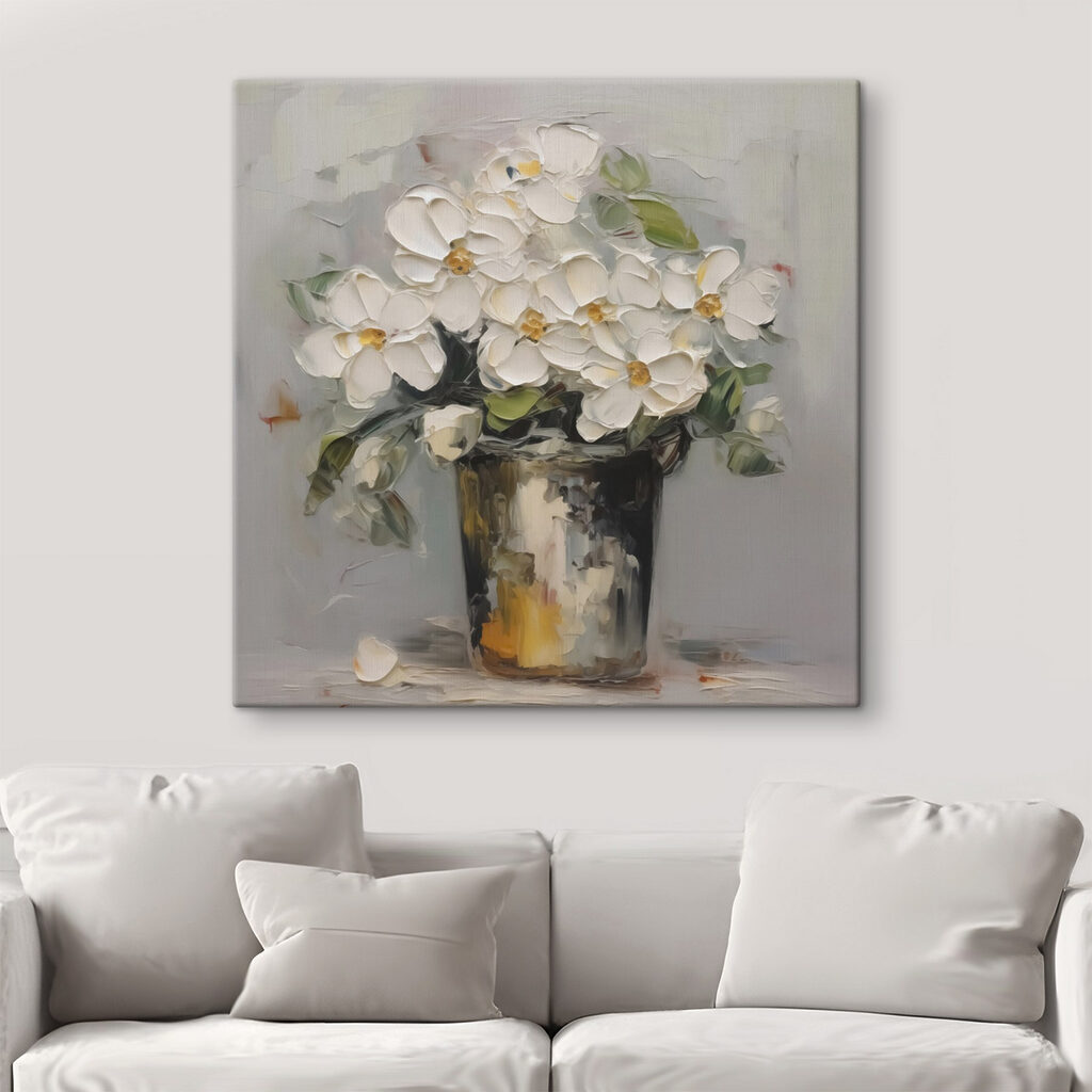 Painting of flowers in a bucket Painting of flowers in a bucket