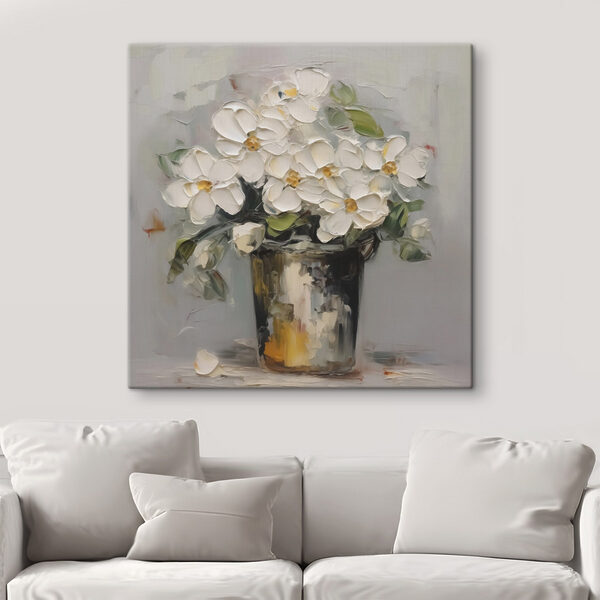 Painting of flowers in a bucket Painting of flowers in a bucket