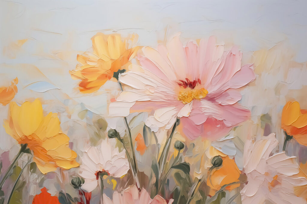 Painting of flowers on a blue background