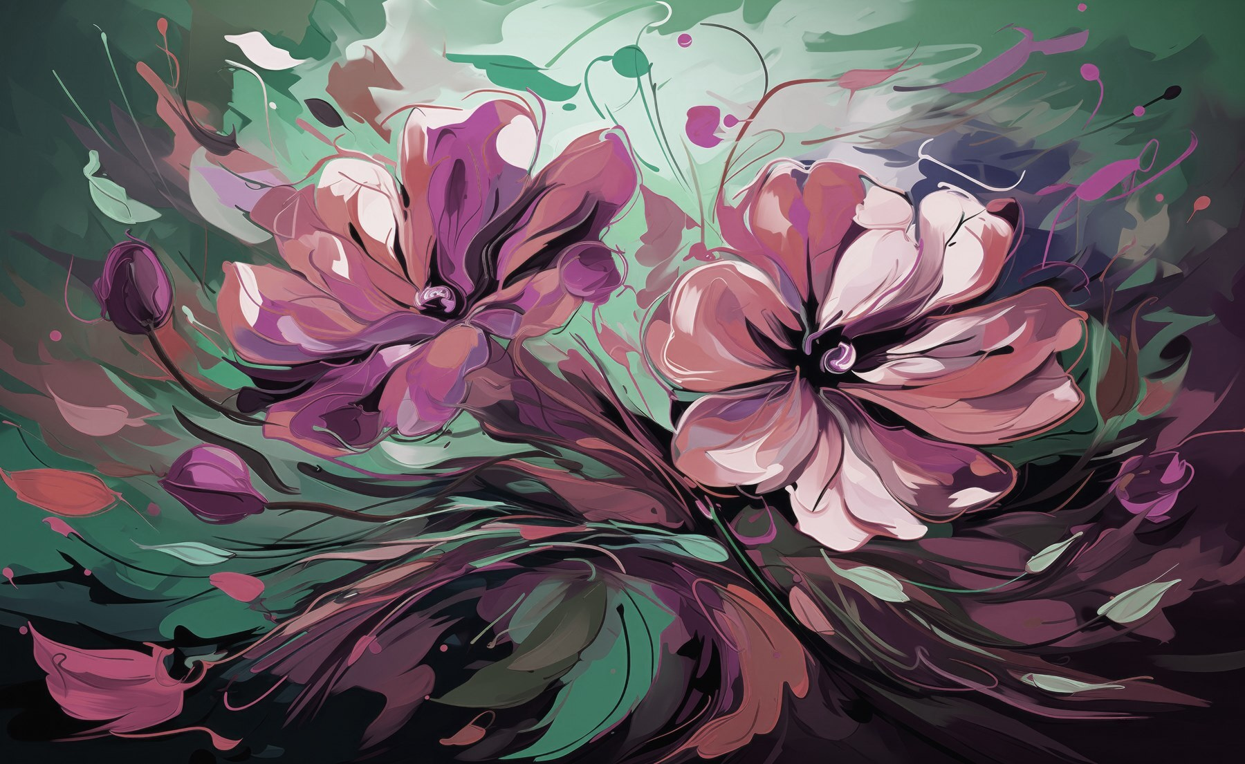 Painting of flowers on a green background Painting of flowers on a green background