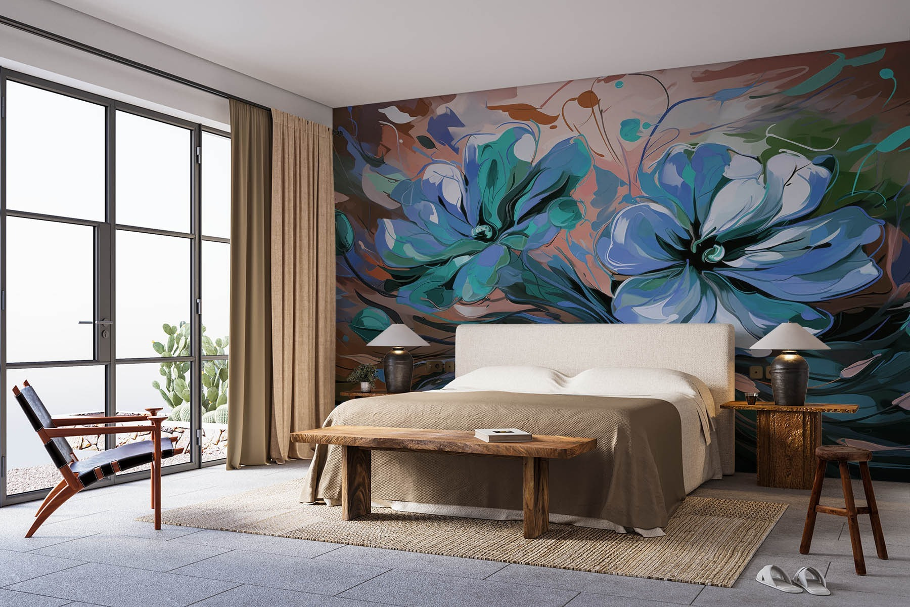 Painting of flowers on a green background Painting of flowers on a green background