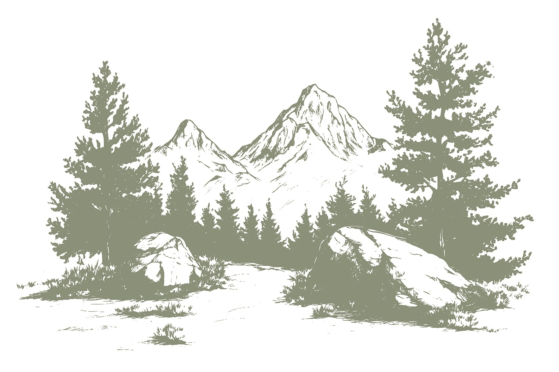 Drawing of trees and mountains Drawing of trees and mountains