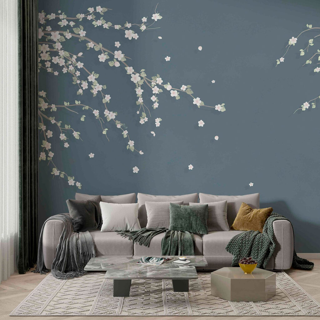 Tree branch with white flowers