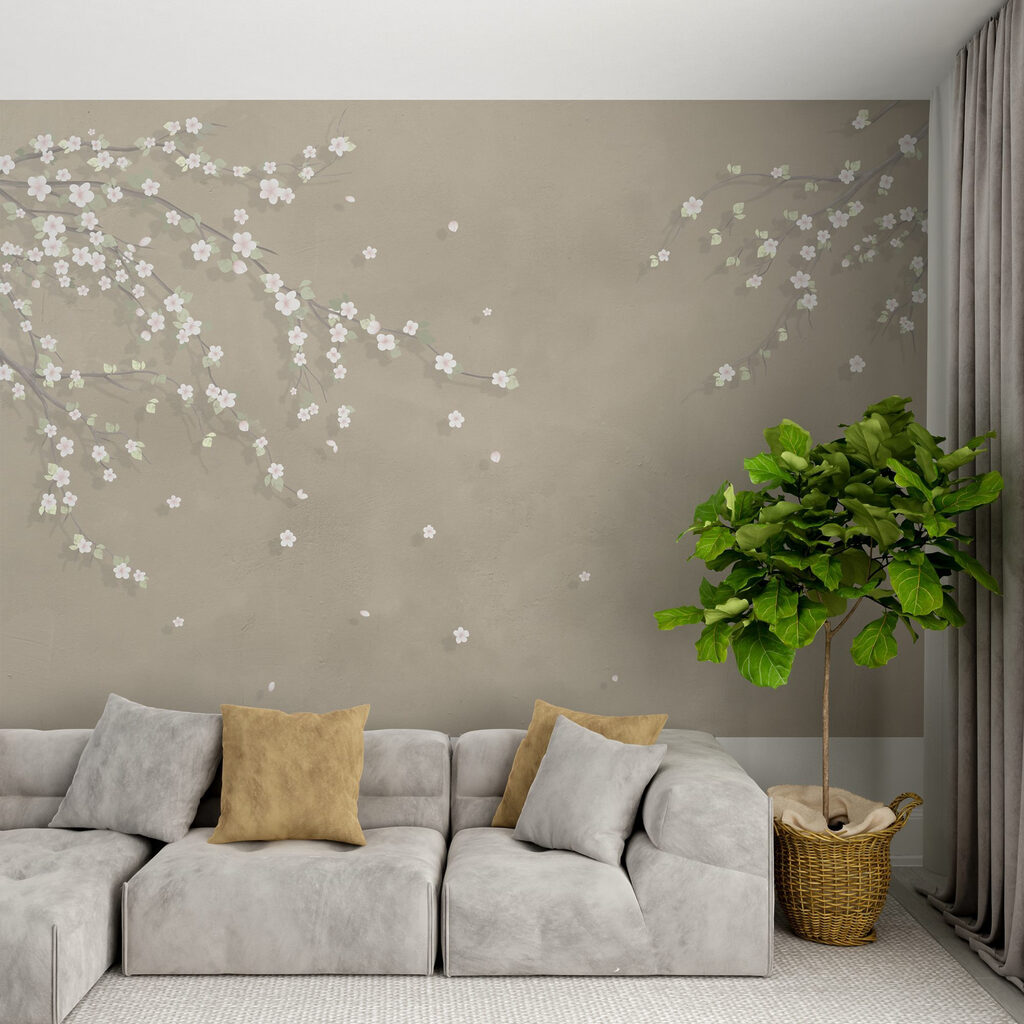 Tree branch with white flowers