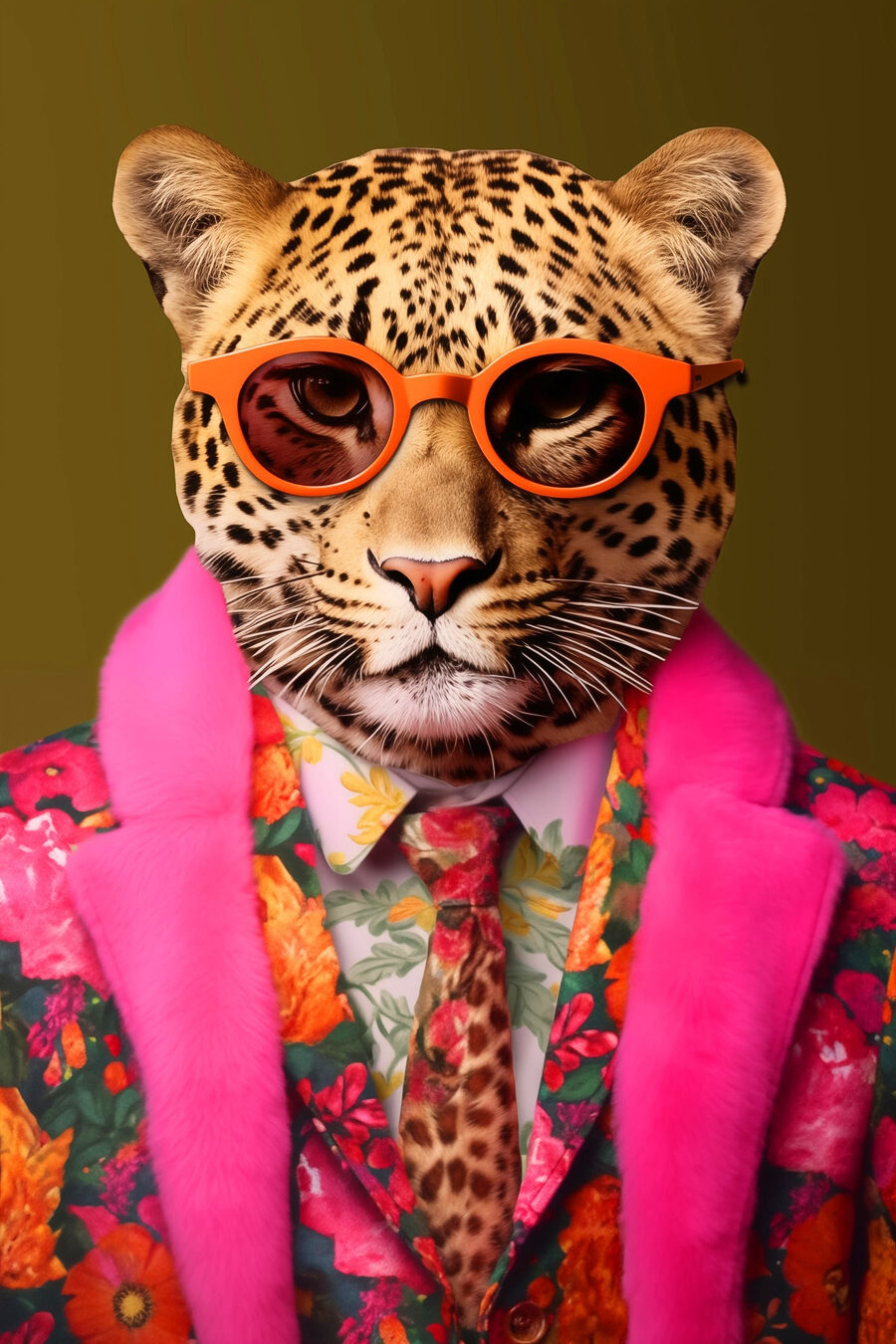 Leopard v obleku a slunečních brýlích