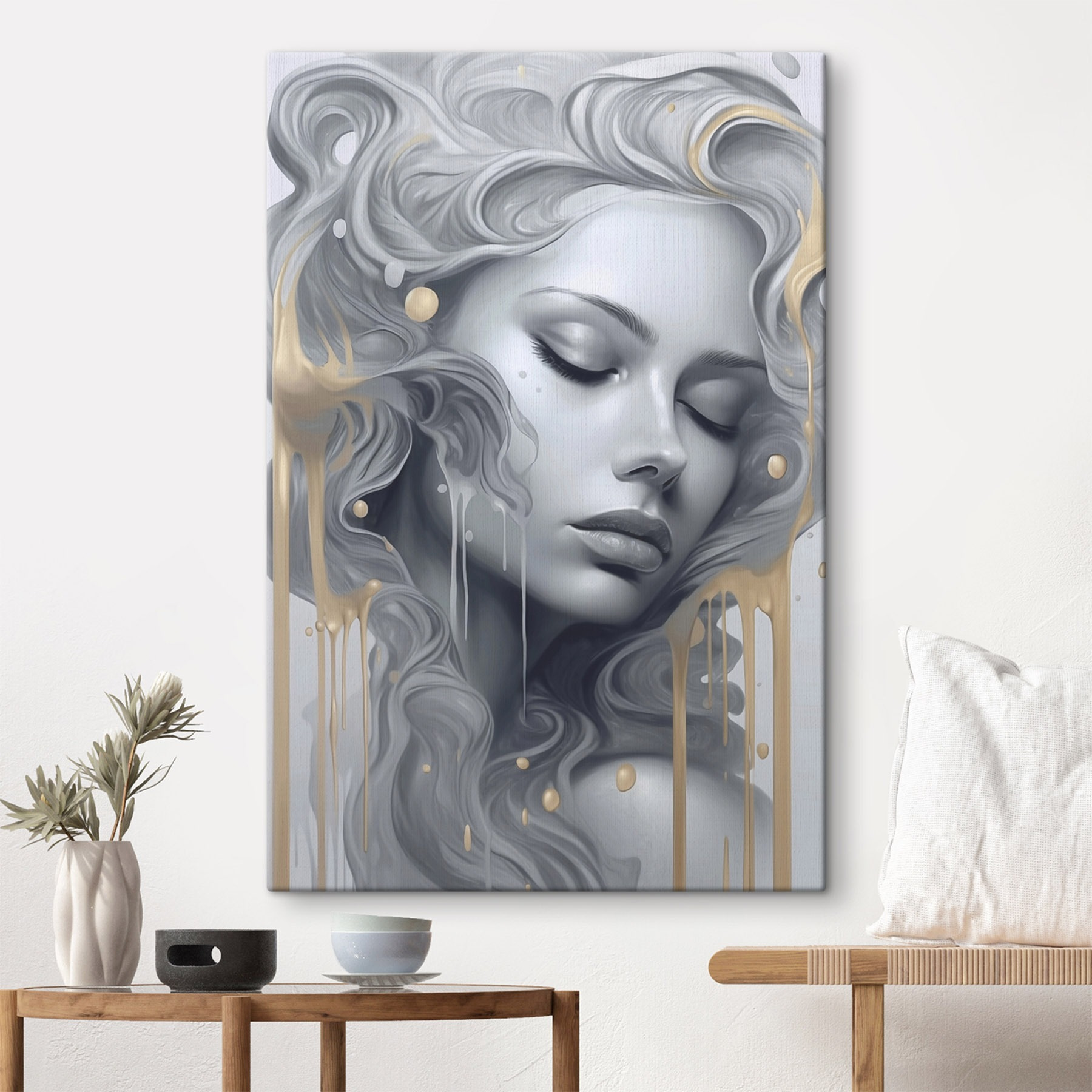 Woman with long hair and flowing hair