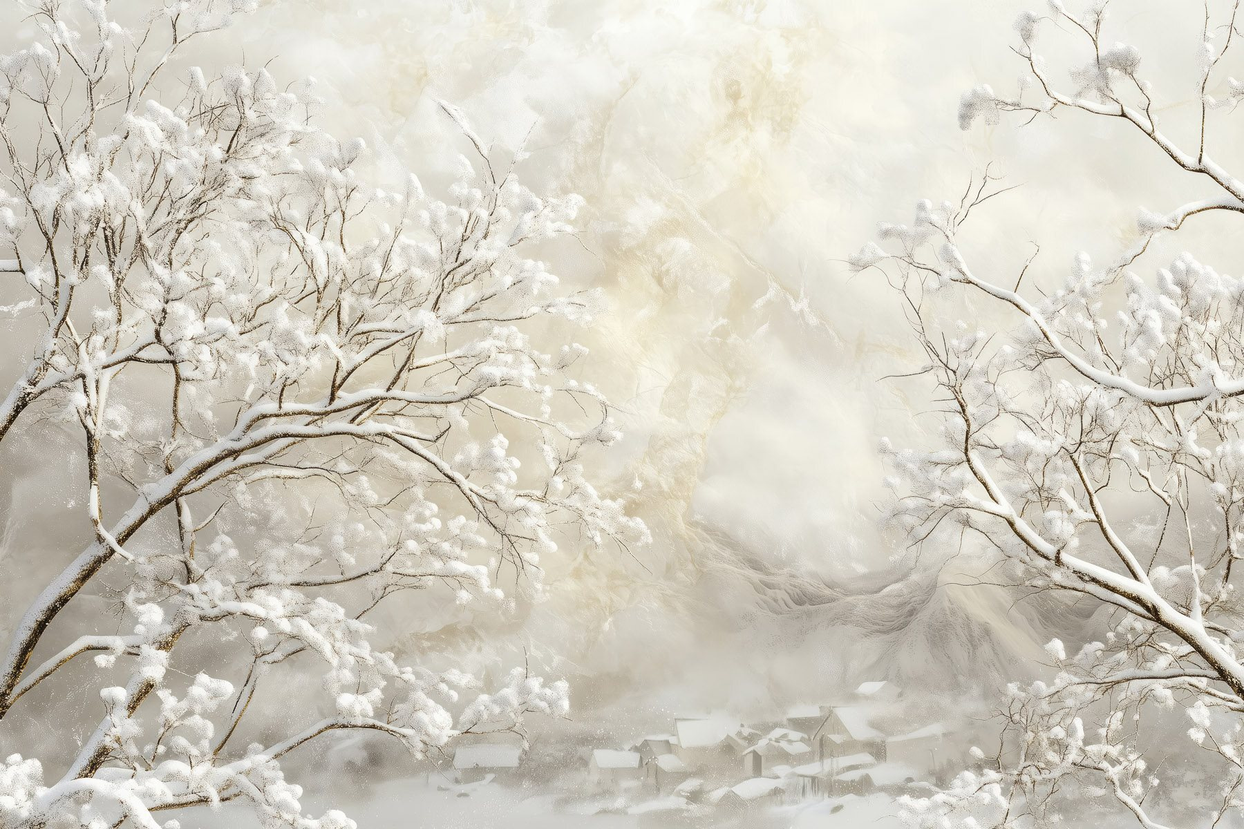 Snow covered trees in a snowy landscape