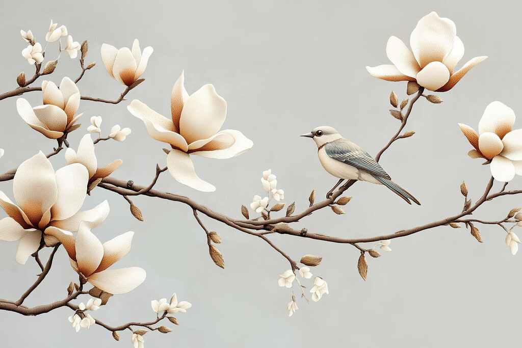 Bird on a branch with flowers