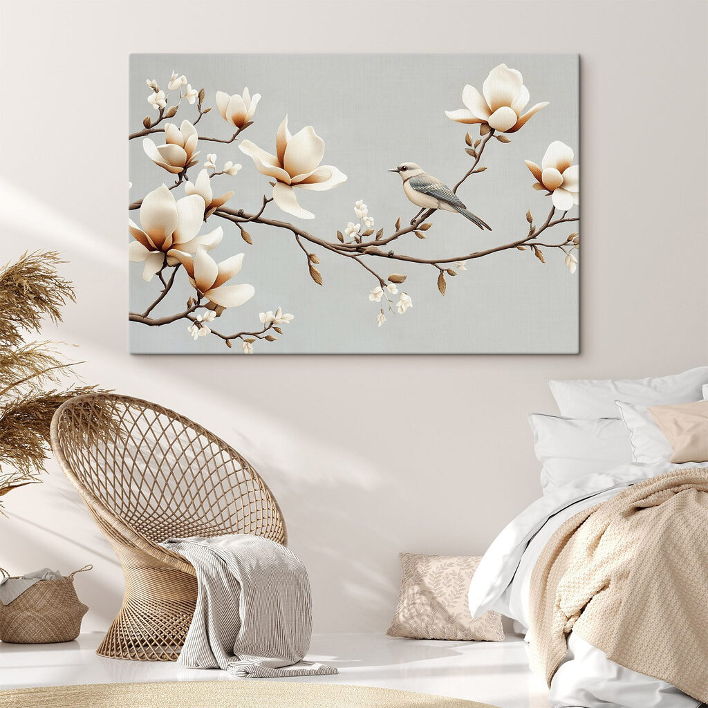 Bird on a branch with flowers