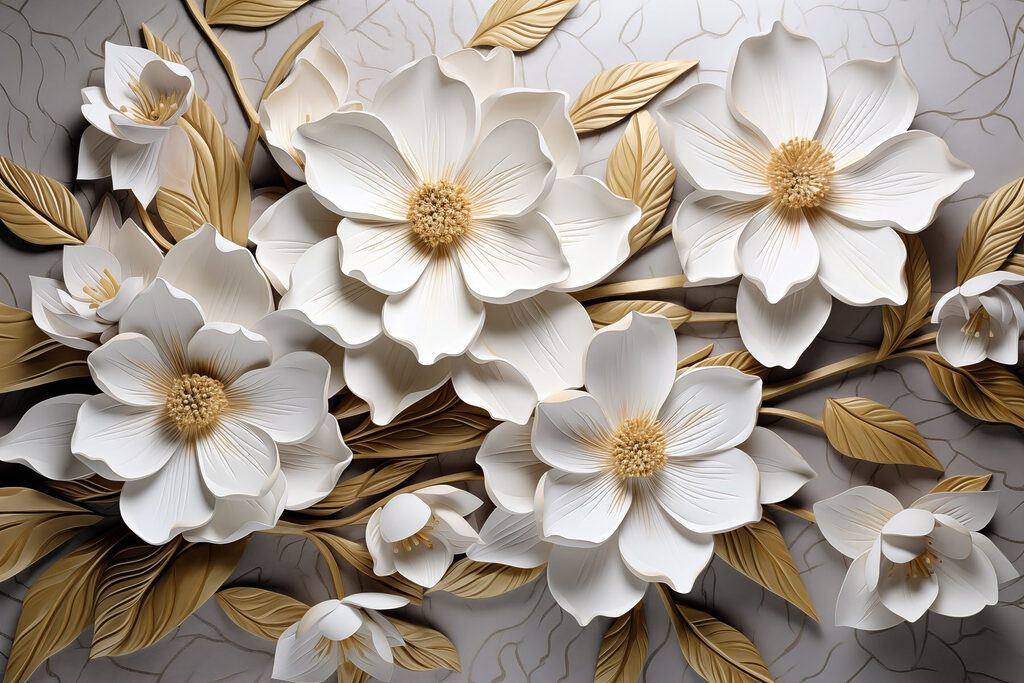 Group of white flowers and leaves