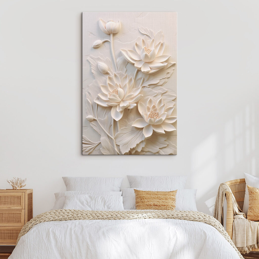 White flower carving on a wall