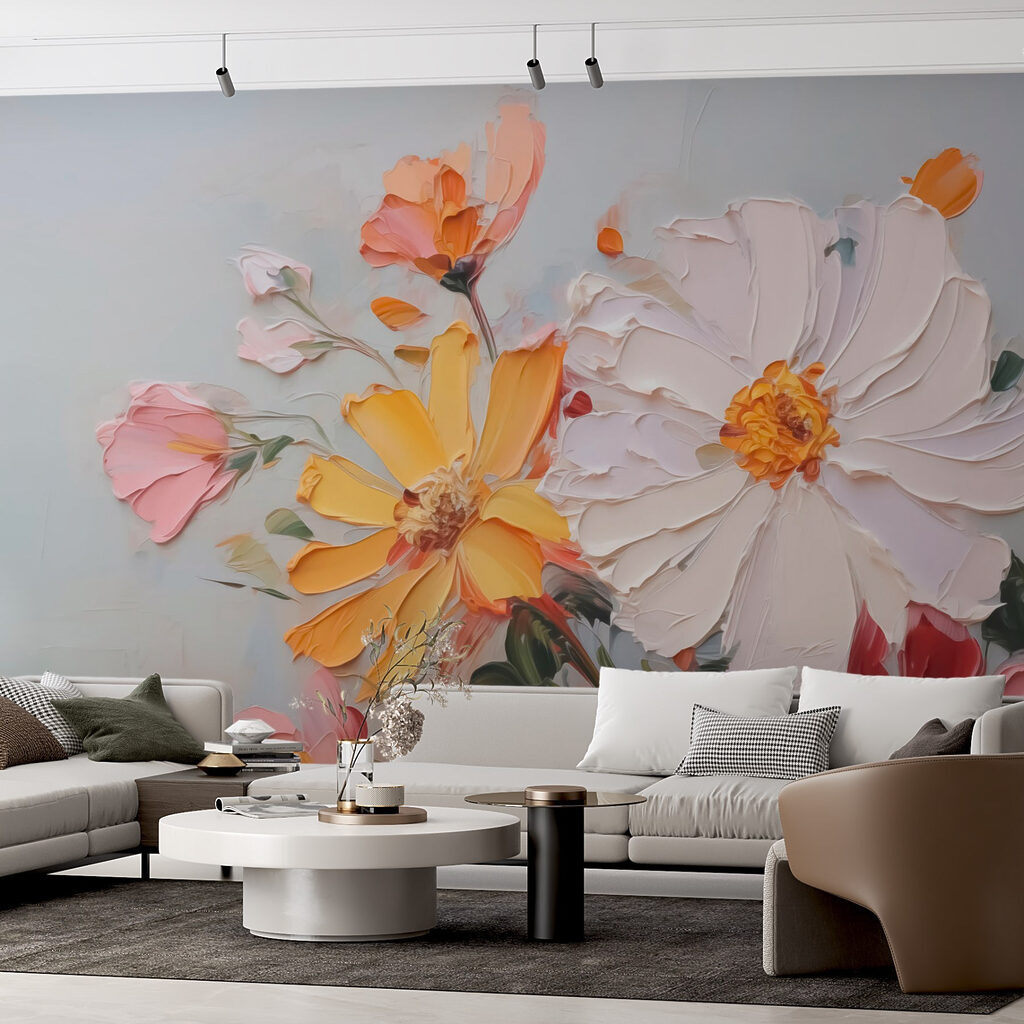 Painting of flowers on a white surface