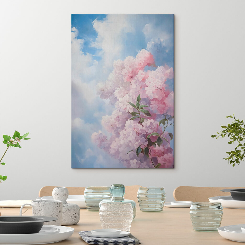 Painting of a tree with pink flowers