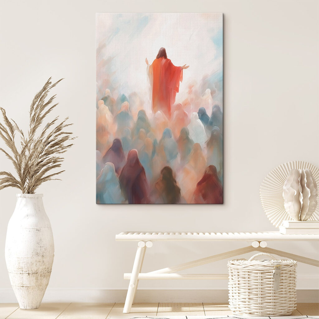 Painting of a man in a red robe surrounded by a group of people