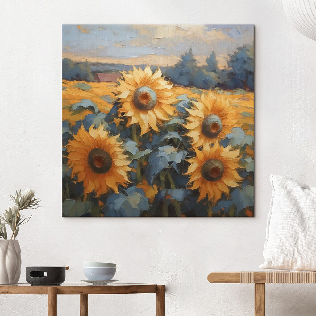 Painting of sunflowers in a field