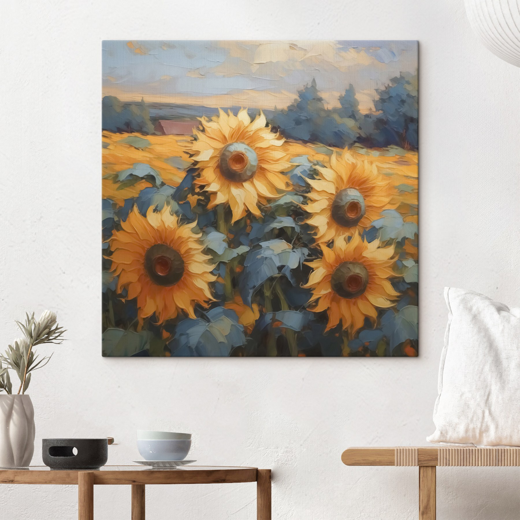 Painting of sunflowers in a field